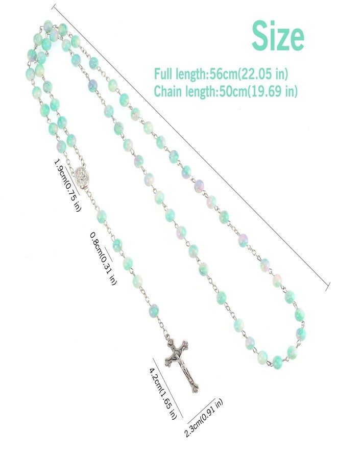 OEMOO Rosary Beads Catholic for Woman, Handmade Imitation Green Purple Pearl Rosary Necklace, First Communion Gifts, Wall Crosses Christian Gifts - Image 5
